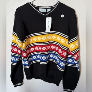 Vintage Izod Race Day Fair Isle Sweater women’s S NWT Preppy